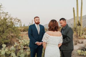 View of the groom at sabino canyon sunrise elopement
