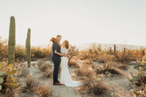 Bridal portrait capturing natural beauty of Sabino Canyon at sunrise