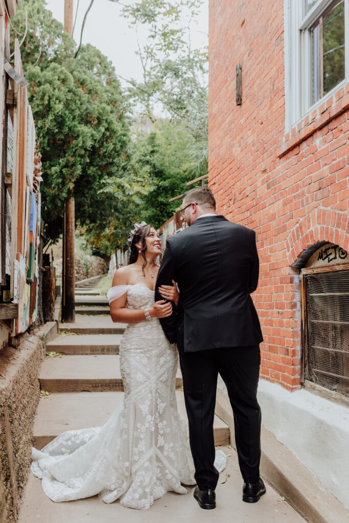 Bisbee Arizona wedding first look historic downtown