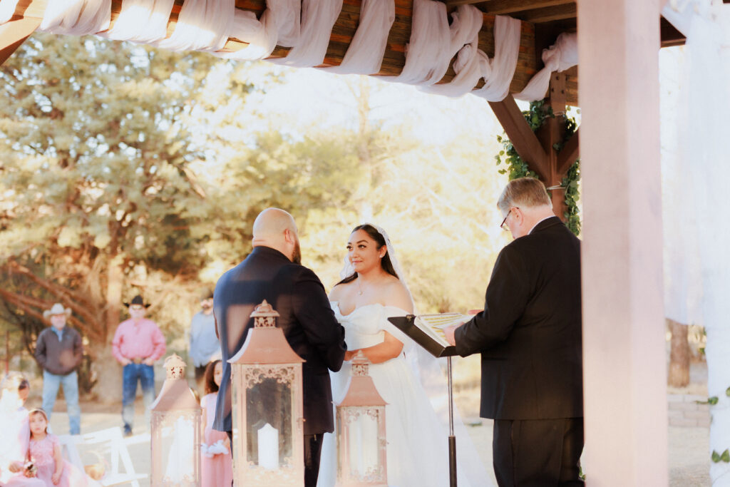 bride during ceremony at willcox wedding venue