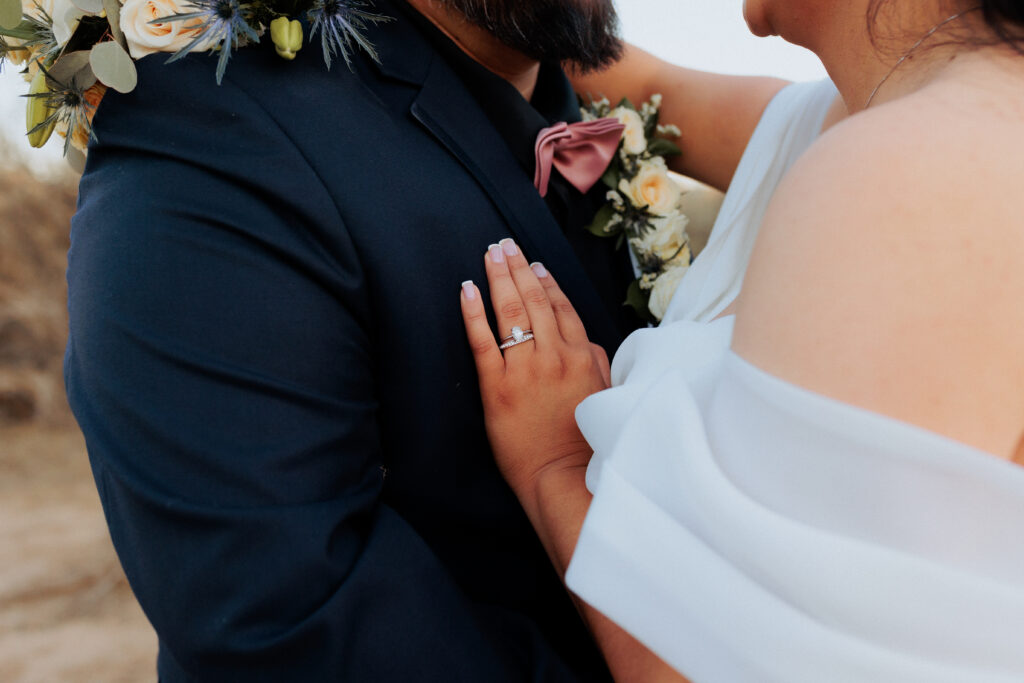 close up of ring during bridal session at willcox wedding venue