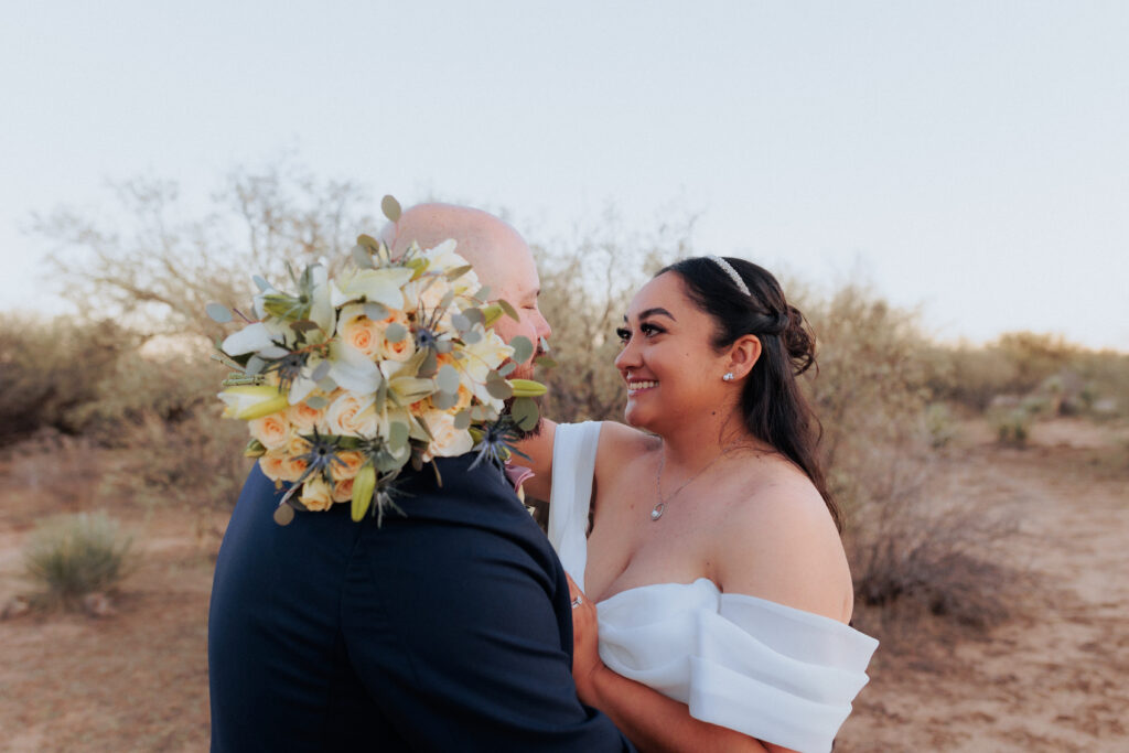 bride and groom posing for bridal session in willcox arizona