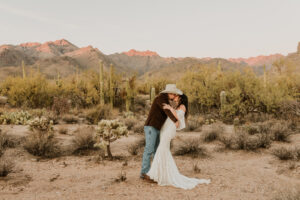 groom dipping bride during blue hour sabino canyon