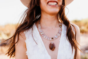 beautiful stone necklace bride is wearing