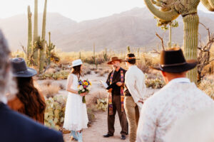wedding ceremony during golden hour in the arizona desert