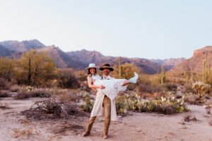 groom picked up bride during blue hour after bridal session at sabino canyon