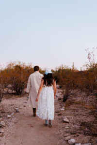 bride and groom exiting sabino canyon after bridal session
